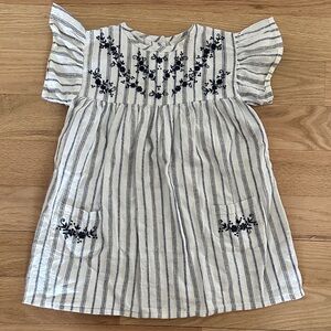 Louis & Louise Paris striped cotton dress flutter sleeves embroidery girls sz 4